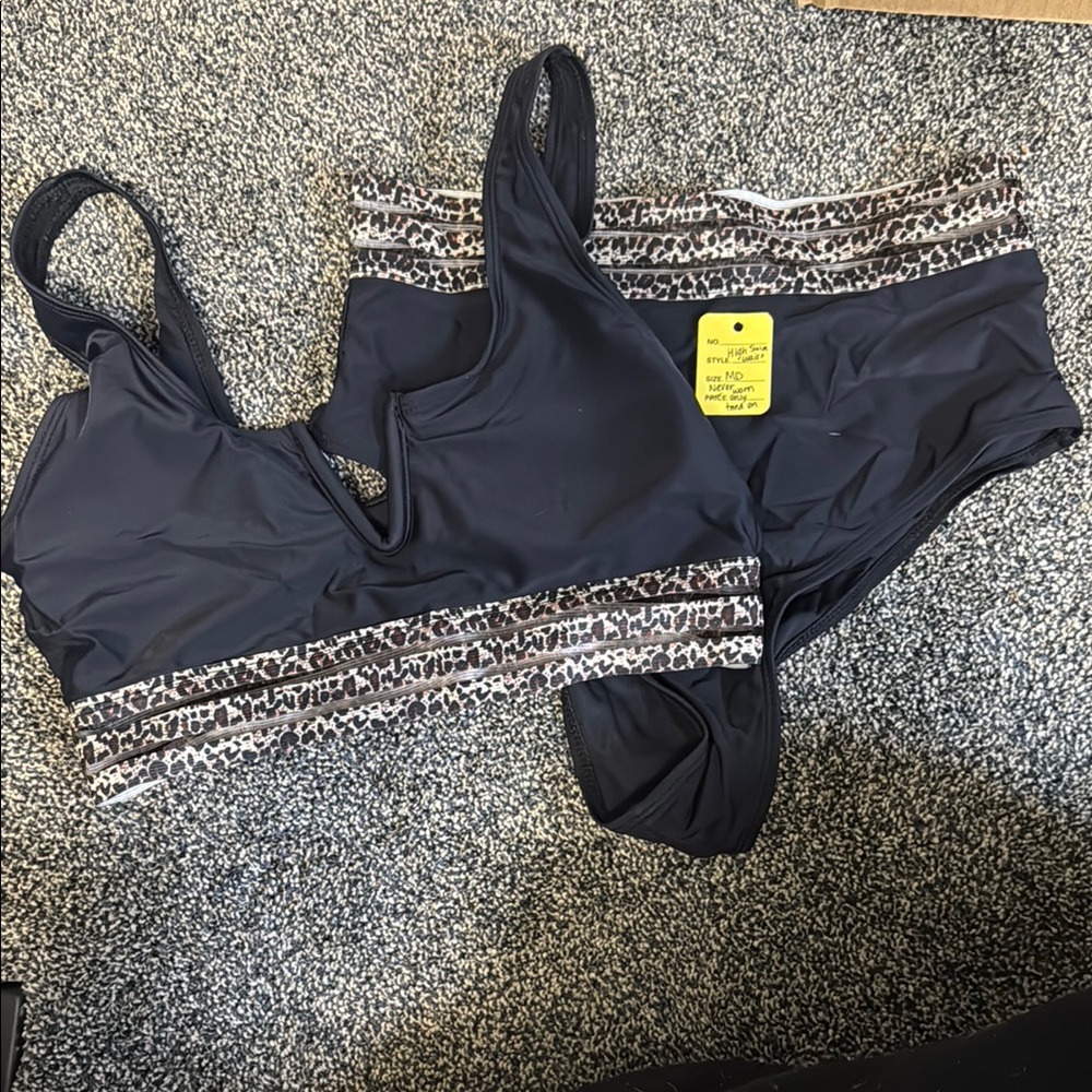 Black Leopard Trim Women's Swimsuit